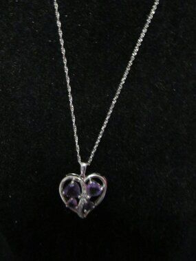 Sterling silver chain heart amethyst and white topaz necklace
